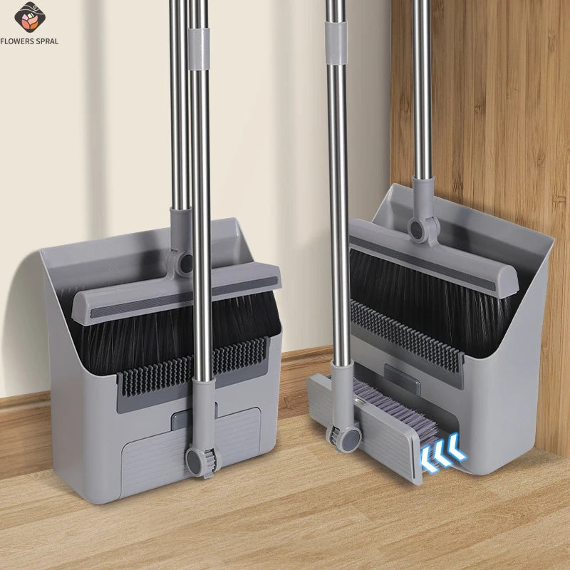 Three In One Broom And Dustpan Set For Floor Cleaning, Long Handled Broom And Dustpan For Home Offices And School Dormitories