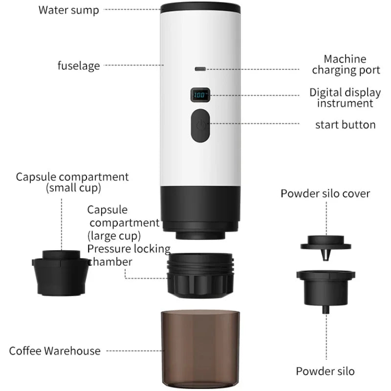 5-in-1 Portable Espresso Coffee Maker | Wireless for Car, Home, Camp & Travel