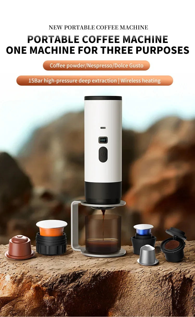 5-in-1 Portable Espresso Coffee Maker | Wireless for Car, Home, Camp & Travel