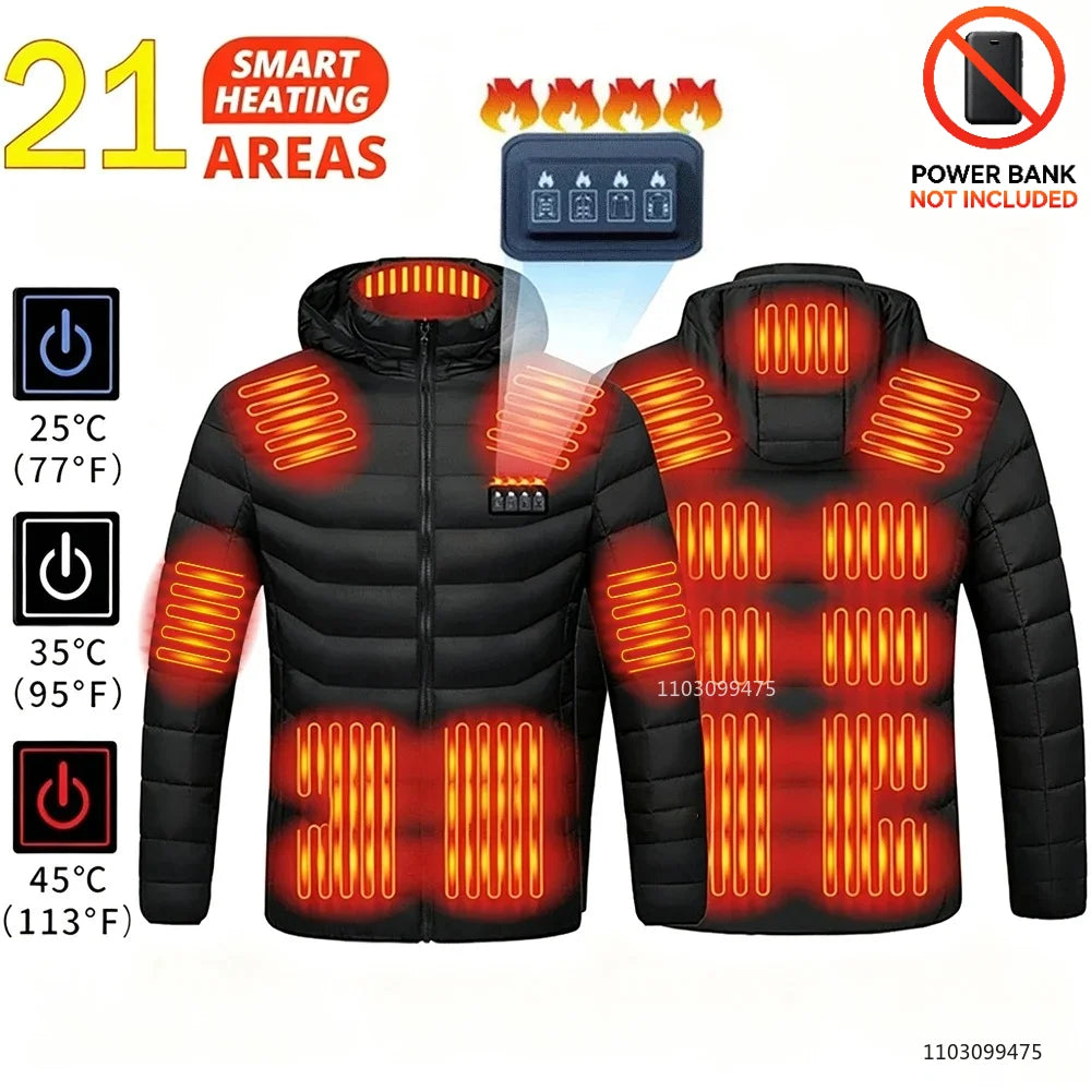 21 Areas Heated Jacket Men Warm Vest USB Self Heating Jacket Women Heated Coat Ski Camping Hiking Winter Cotton Clothes Washed
