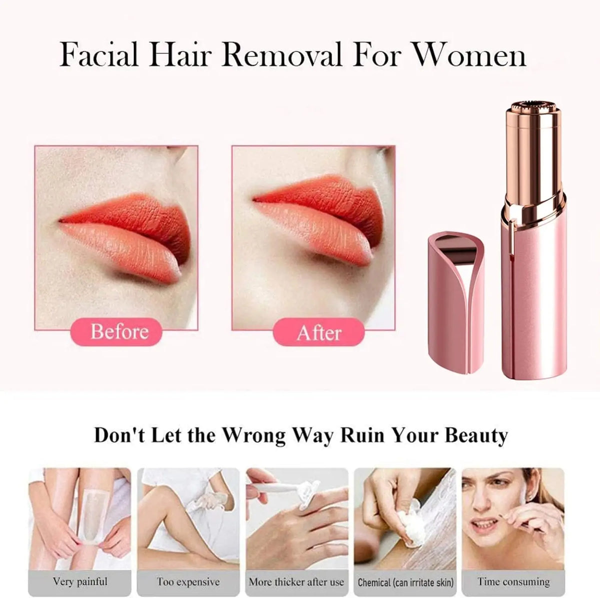 Mini Facial Hair Remover for Women | Painless Electric Epilator for Lip, Chin & Bikini Line