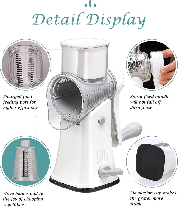 5-in-1 Rotary Cheese Grater & Vegetable Slicer — Grate, Slice & Shred in Seconds