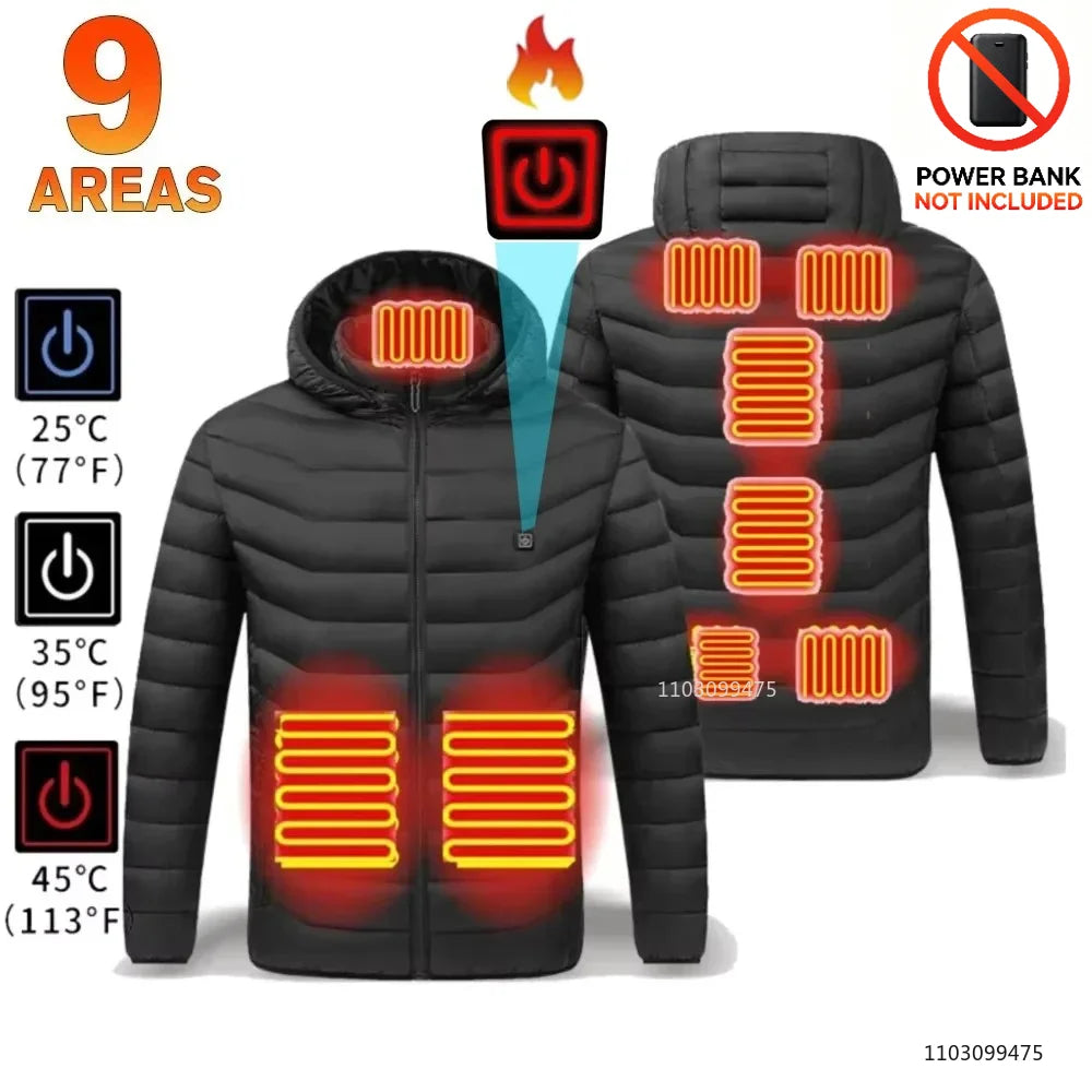 21 Areas Heated Jacket Men Warm Vest USB Self Heating Jacket Women Heated Coat Ski Camping Hiking Winter Cotton Clothes Washed