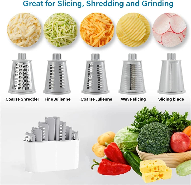 5-in-1 Rotary Cheese Grater & Vegetable Slicer — Grate, Slice & Shred in Seconds