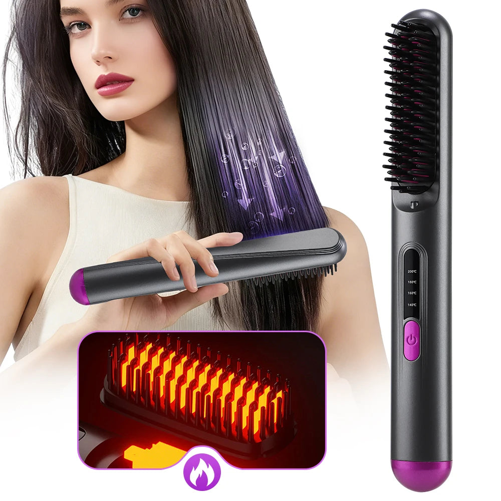 Hot Comb Straightener Professional Quick Heated Electric Wireless Hair Straighten Personal Care Multifunctional Hairstyle Brush