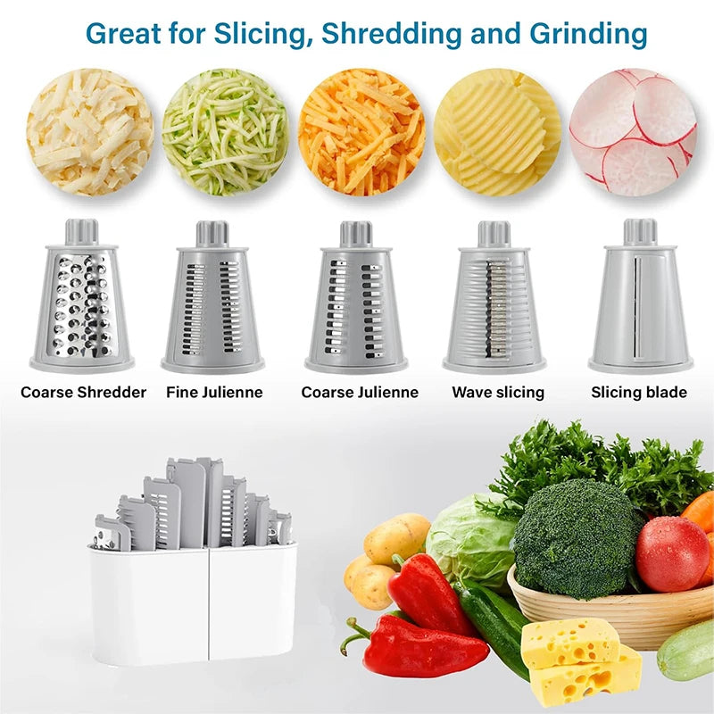 5-in-1 Rotary Cheese Grater & Vegetable Slicer — Grate, Slice & Shred in Seconds