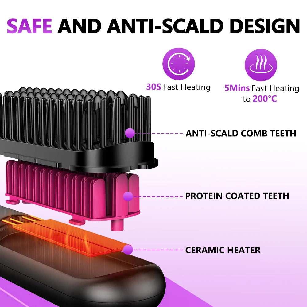 Hot Comb Straightener Professional Quick Heated Electric Wireless Hair Straighten Personal Care Multifunctional Hairstyle Brush