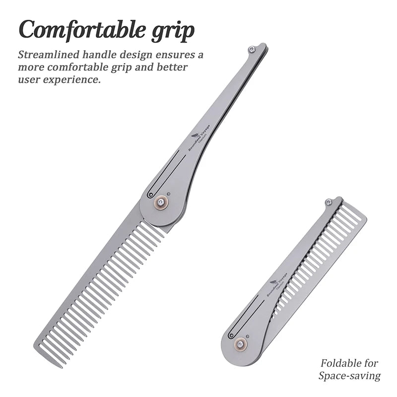 Boundless Voyage Titanium Foldable Comb Outdoor Camping Hair Bangs Beard Comb Personal Care Tool
