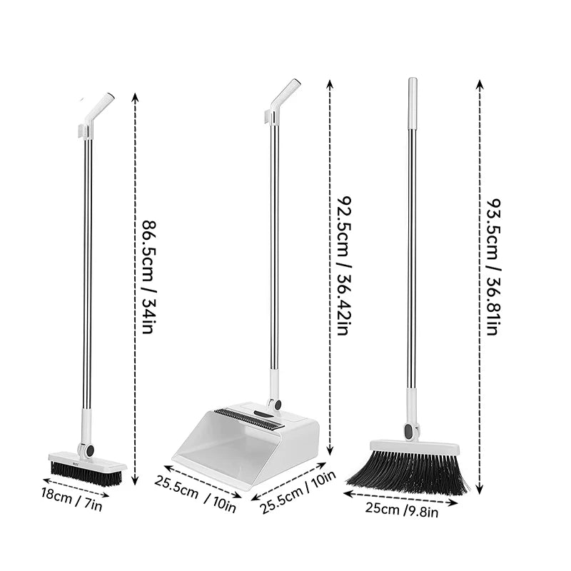 Three In One Broom And Dustpan Set For Floor Cleaning, Long Handled Broom And Dustpan For Home Offices And School Dormitories