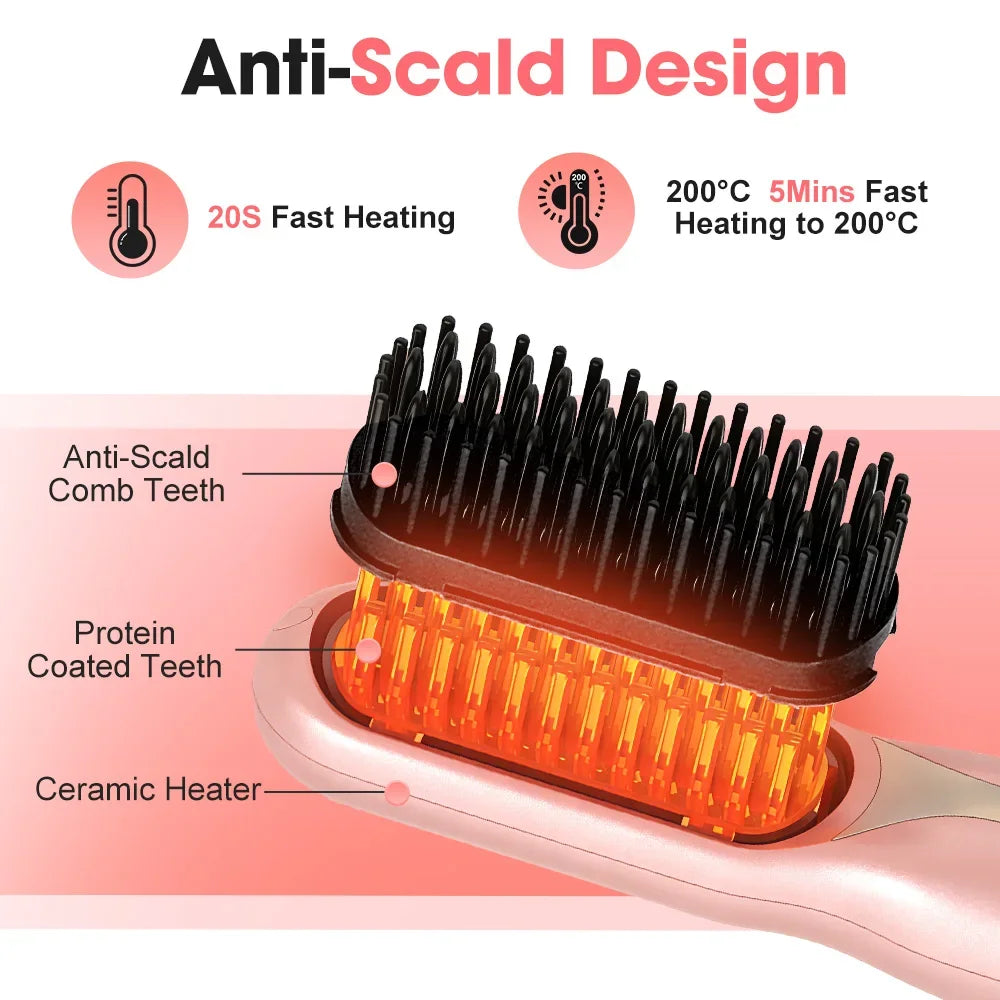 Hot Comb Straightener Professional Quick Heated Electric Wireless Hair Straighten Personal Care Multifunctional Hairstyle Brush