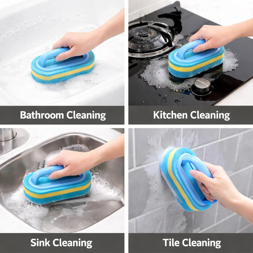 Household Cleaning Brush With Handle Dish Soap Bathroom Kitchen Tub Thicken Scrubbing Sponge Wipe Durable Tools Accessories Home