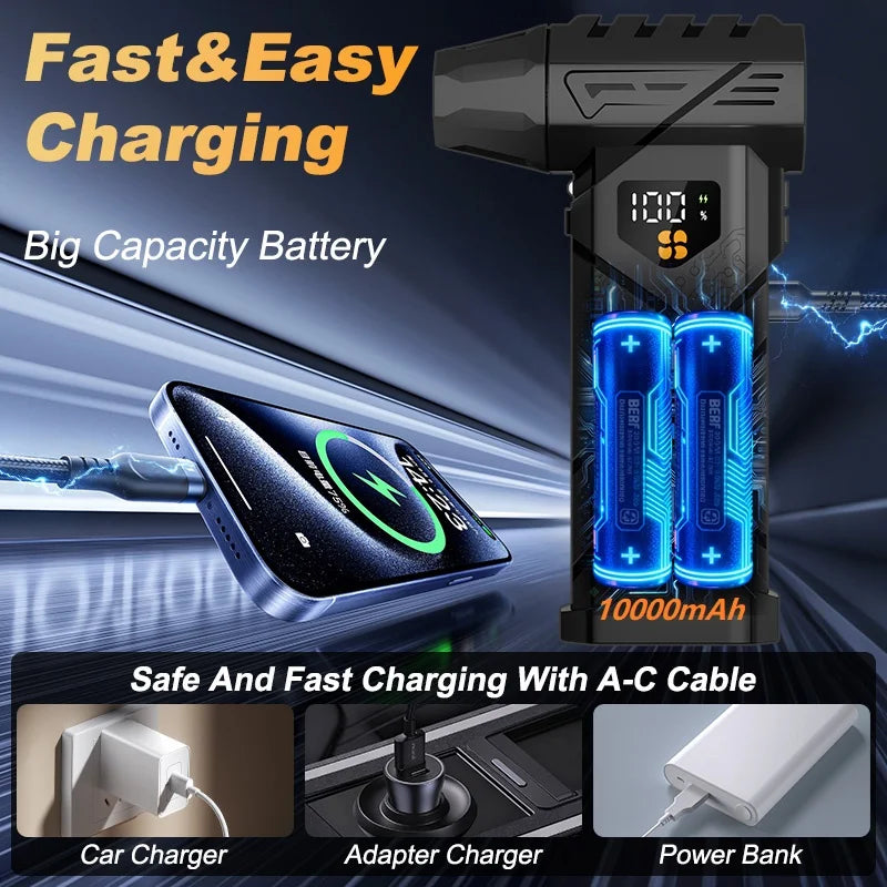 990,000 RPM Electric Air Duster | 240W Turbo Jet Blower for Car & PC Cleaning