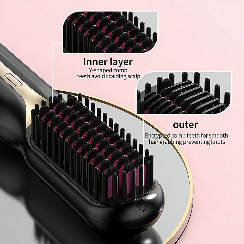 Hot Comb Straightener Professional Quick Heated Electric Wireless Hair Straighten Personal Care Multifunctional Hairstyle Brush