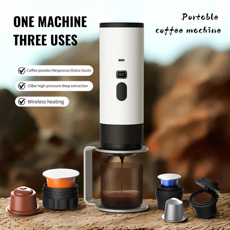 5-in-1 Portable Espresso Coffee Maker | Wireless for Car, Home, Camp & Travel