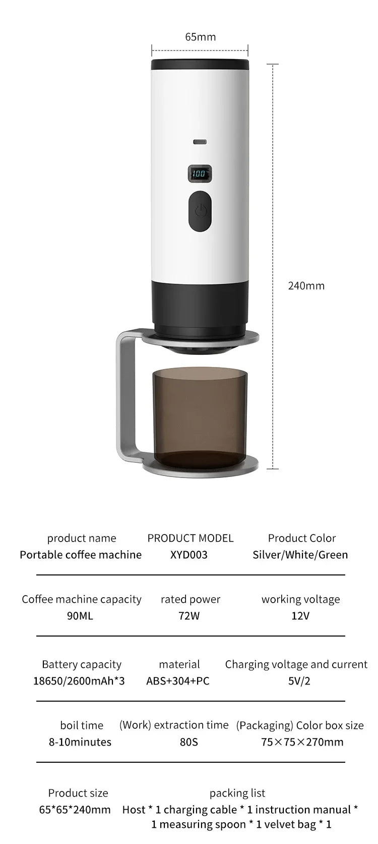 5-in-1 Portable Espresso Coffee Maker | Wireless for Car, Home, Camp & Travel