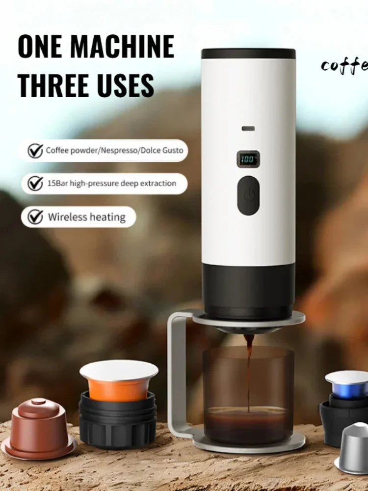 5-in-1 Portable Espresso Coffee Maker | Wireless for Car, Home, Camp & Travel
