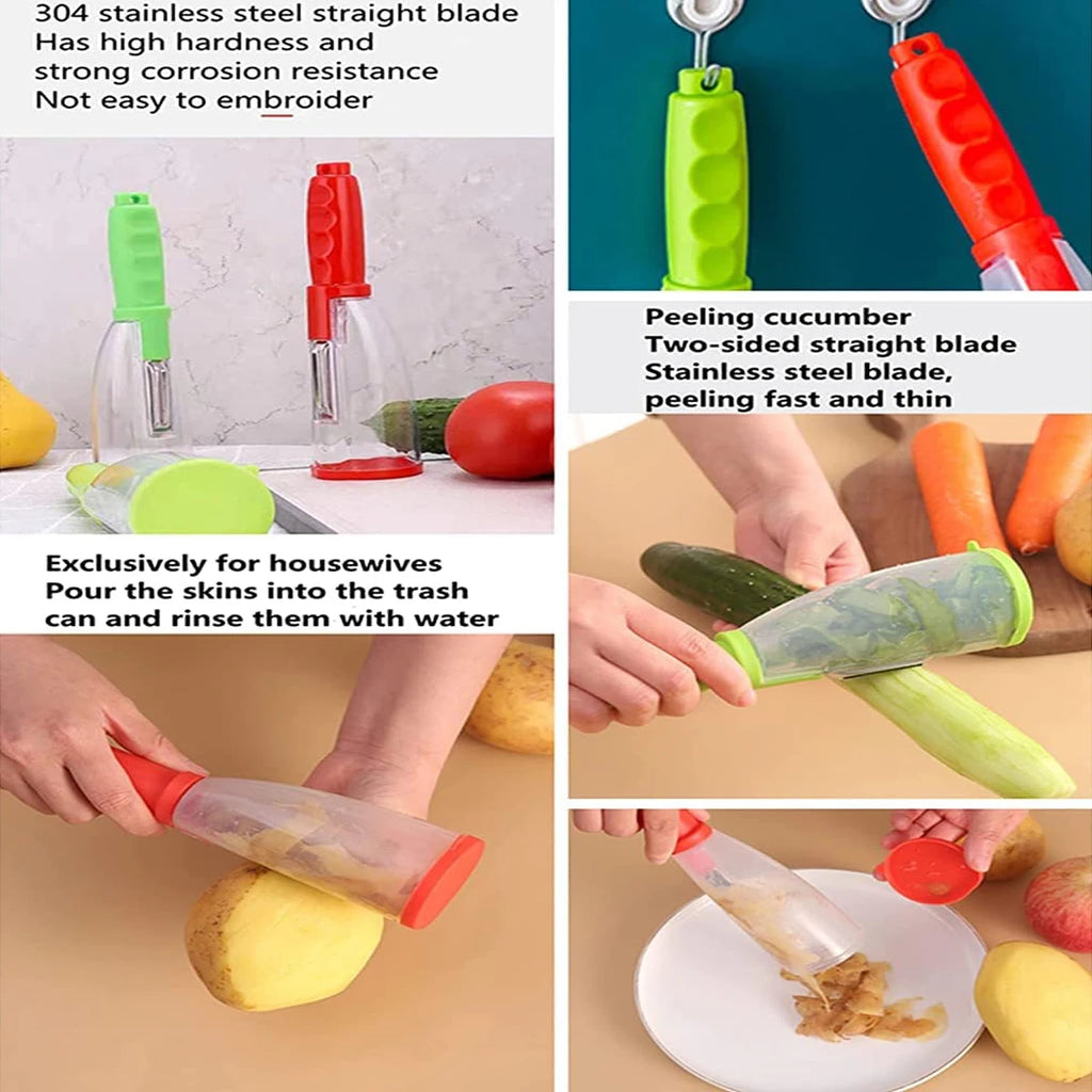 Stainless Steel Peeler with Catcher Container | Peel Without the Mess