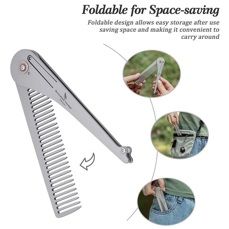 Boundless Voyage Titanium Foldable Comb Outdoor Camping Hair Bangs Beard Comb Personal Care Tool