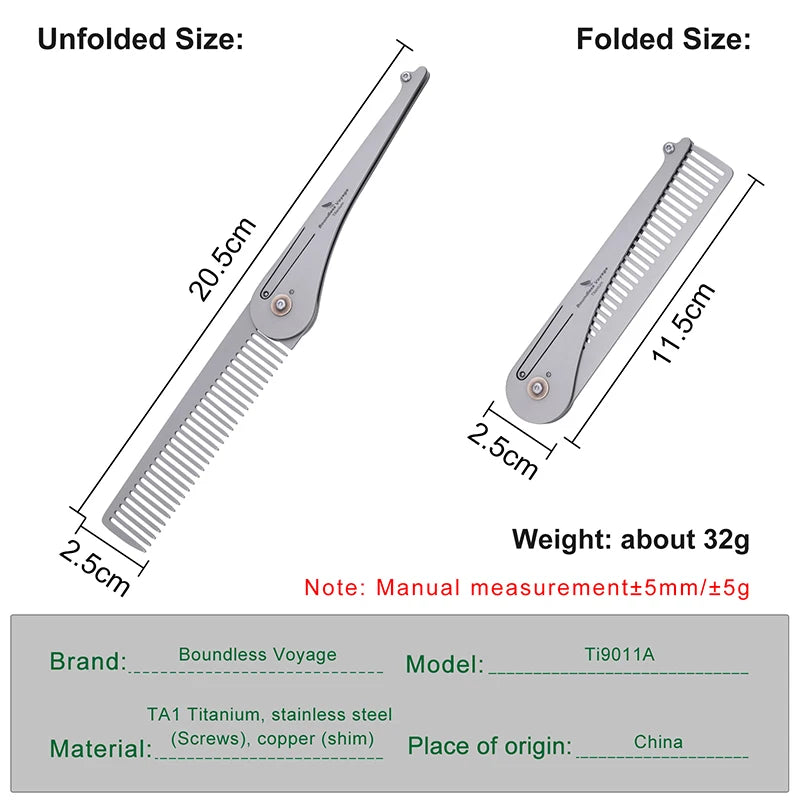 Boundless Voyage Titanium Foldable Comb Outdoor Camping Hair Bangs Beard Comb Personal Care Tool