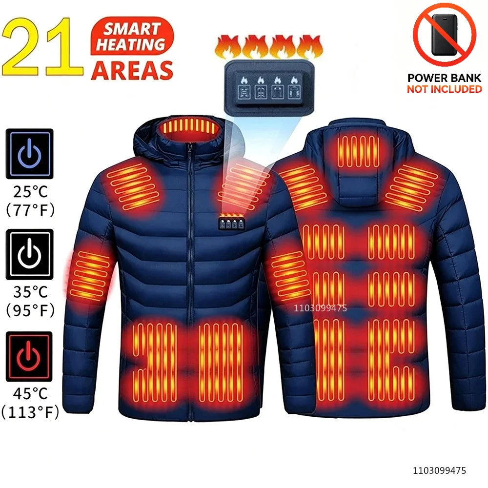 21 Areas Heated Jacket Men Warm Vest USB Self Heating Jacket Women Heated Coat Ski Camping Hiking Winter Cotton Clothes Washed