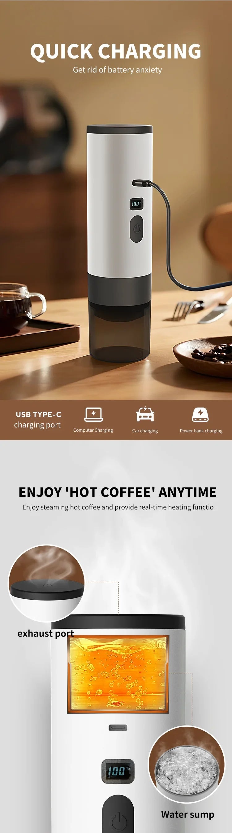 5-in-1 Portable Espresso Coffee Maker | Wireless for Car, Home, Camp & Travel