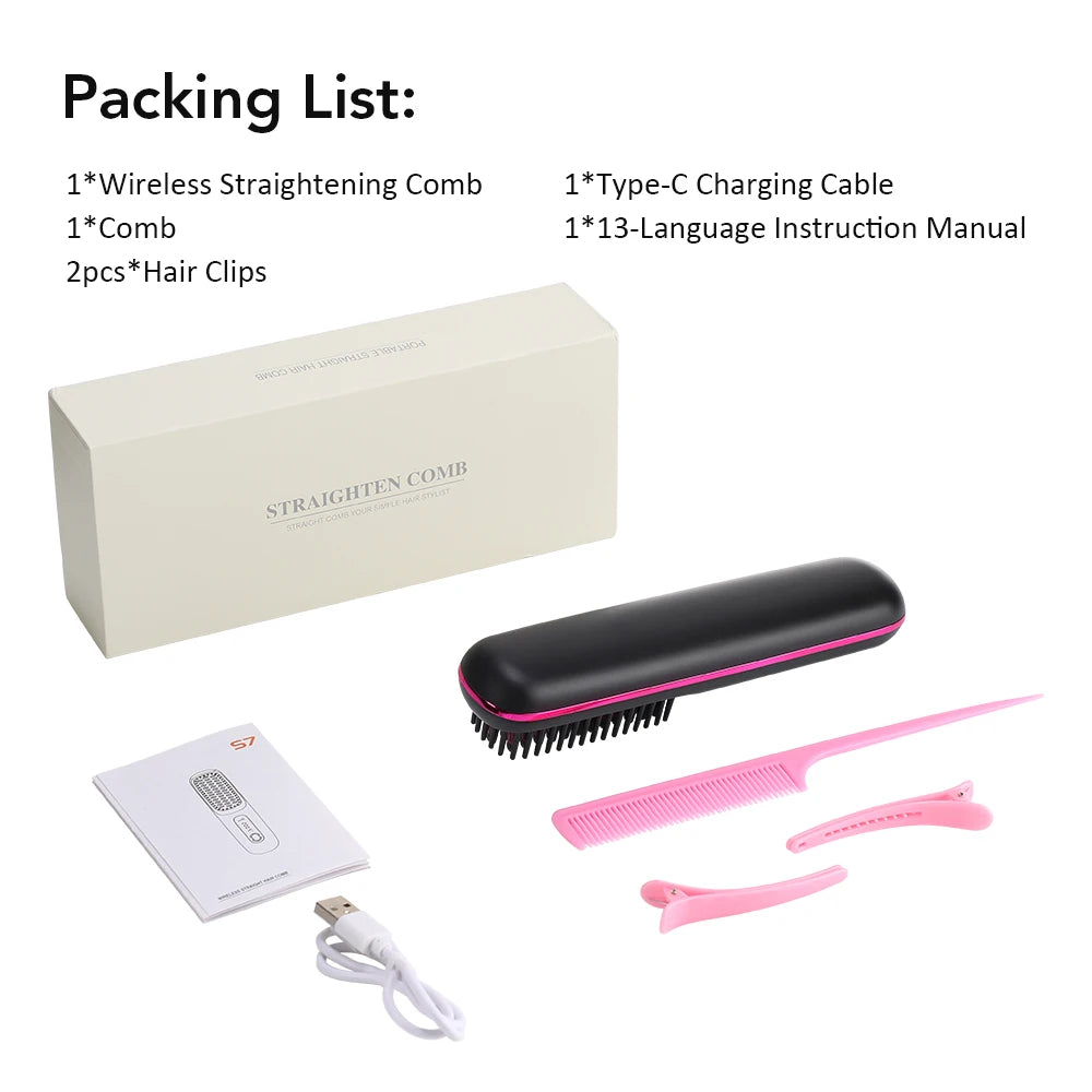 Hot Comb Straightener Professional Quick Heated Electric Wireless Hair Straighten Personal Care Multifunctional Hairstyle Brush