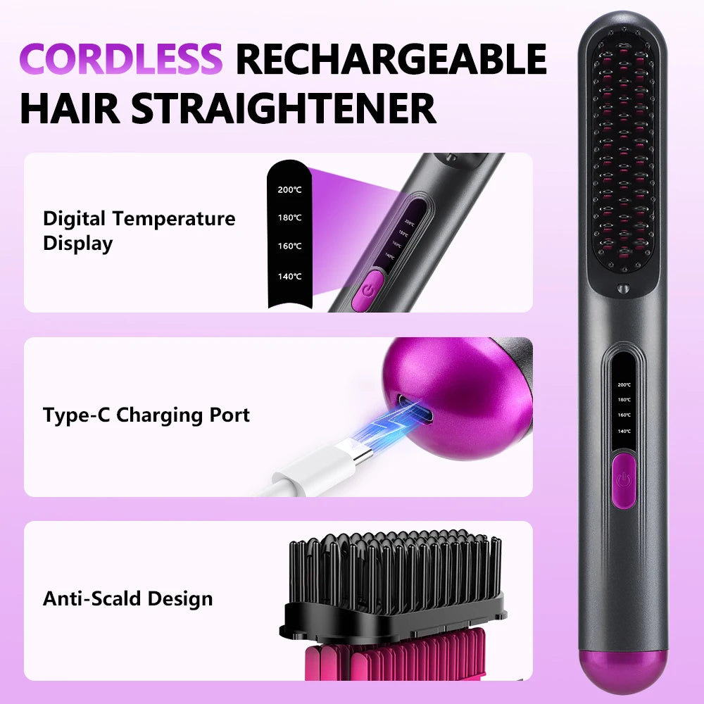 Hot Comb Straightener Professional Quick Heated Electric Wireless Hair Straighten Personal Care Multifunctional Hairstyle Brush
