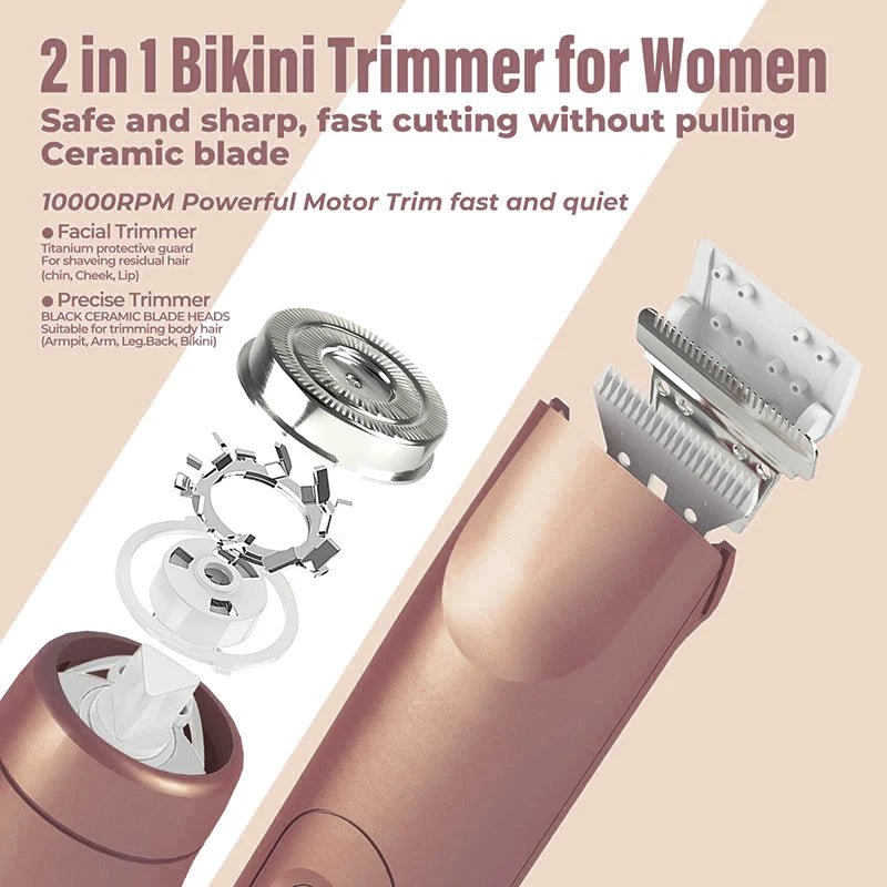 Bikini Trimmer Electric Razor for Women Body Underarm Leg Shaver Female Electric Painless Epilator Facial Mustache Hair Remover