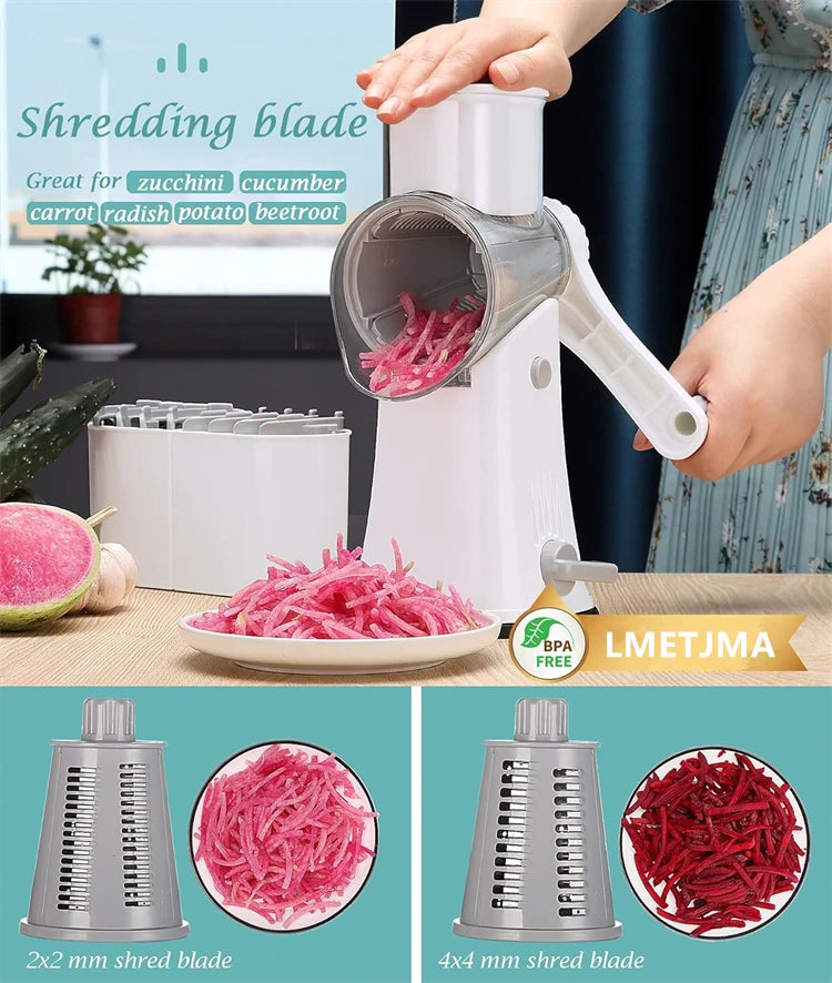 5-in-1 Rotary Cheese Grater & Vegetable Slicer — Grate, Slice & Shred in Seconds