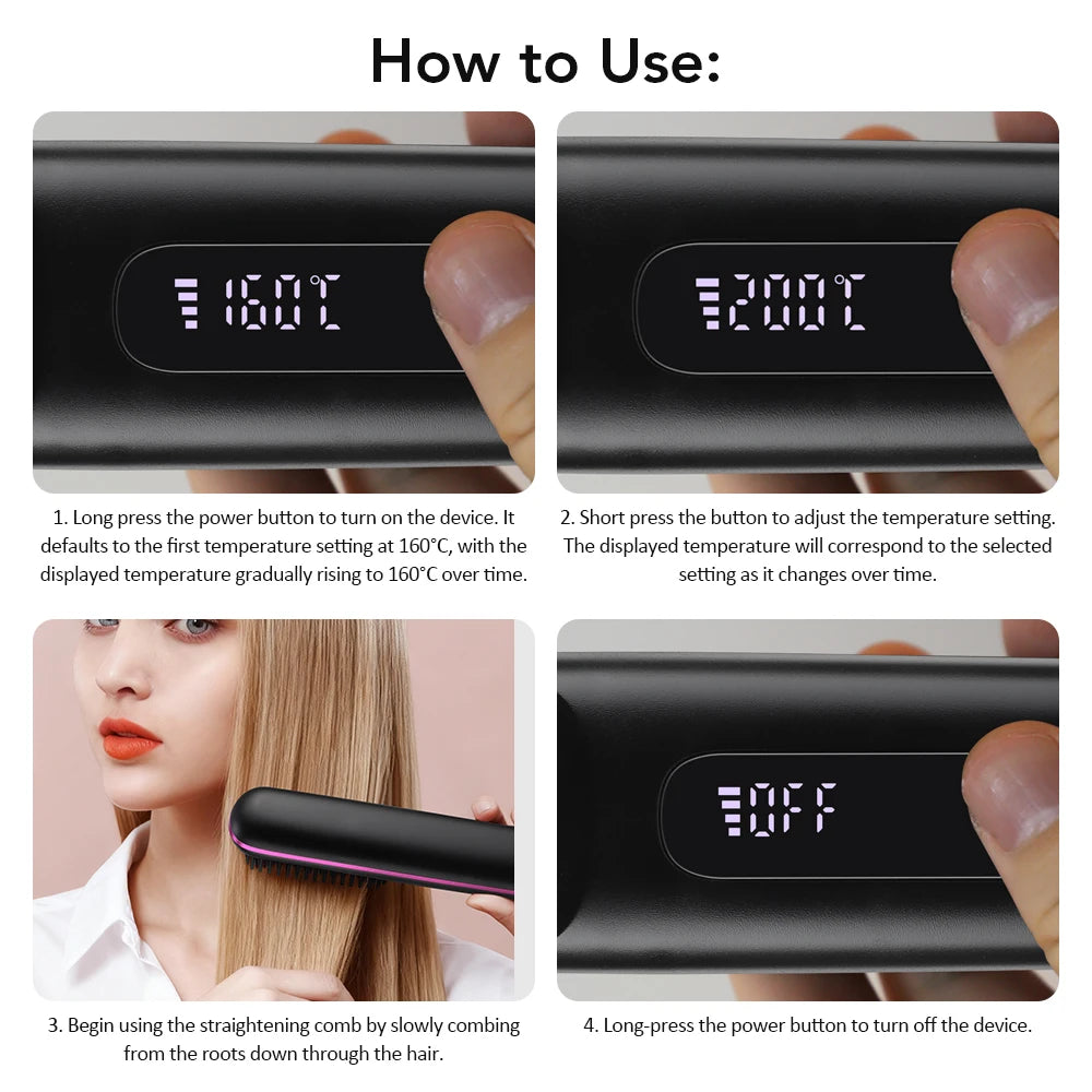 Hot Comb Straightener Professional Quick Heated Electric Wireless Hair Straighten Personal Care Multifunctional Hairstyle Brush