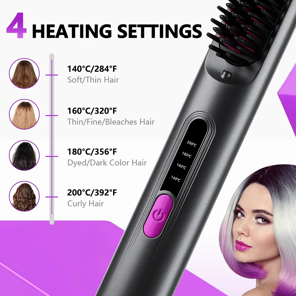 Hot Comb Straightener Professional Quick Heated Electric Wireless Hair Straighten Personal Care Multifunctional Hairstyle Brush