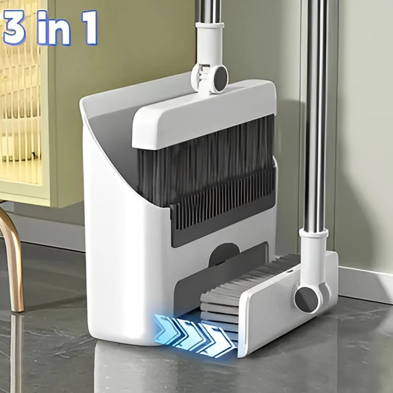 Three In One Broom And Dustpan Set For Floor Cleaning, Long Handled Broom And Dustpan For Home Offices And School Dormitories