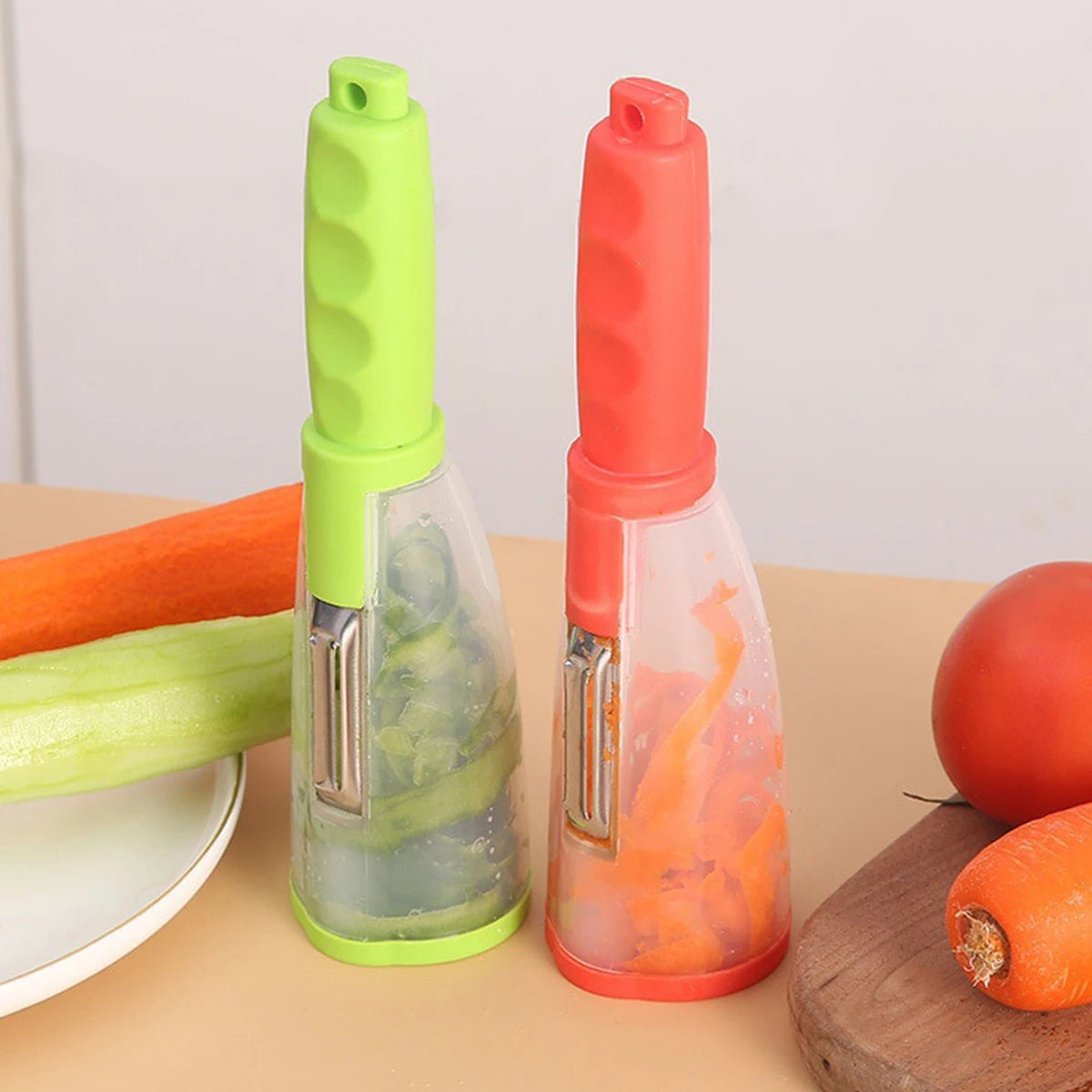 Stainless Steel Peeler with Catcher Container | Peel Without the Mess