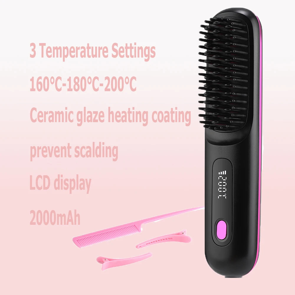 Hot Comb Straightener Professional Quick Heated Electric Wireless Hair Straighten Personal Care Multifunctional Hairstyle Brush
