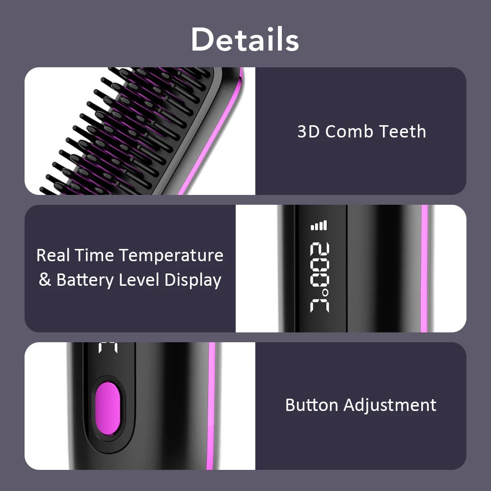 Hot Comb Straightener Professional Quick Heated Electric Wireless Hair Straighten Personal Care Multifunctional Hairstyle Brush